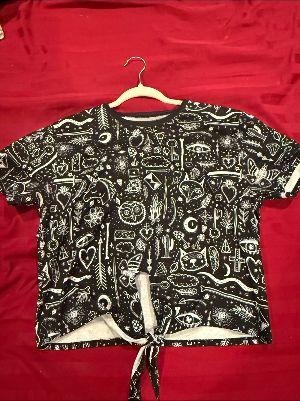 BlackMilk Black & White Creepy Cute Tie Front Tee - Picture 3 of 5